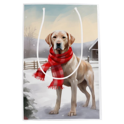 Labrador Hond in Sneeuw Kerstmis Medium Cadeauzakje (Voorkant)