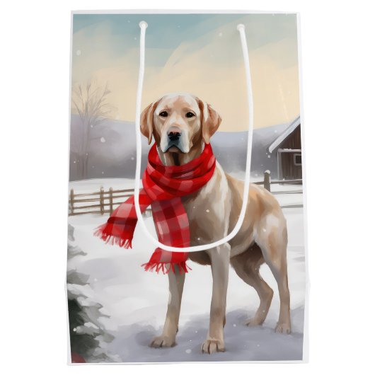 Labrador Hond in Sneeuw Kerstmis Medium Cadeauzakje (Achterkant)