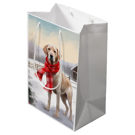 Labrador Hond in Sneeuw Kerstmis Medium Cadeauzakje (Achterkant Gekanteld)