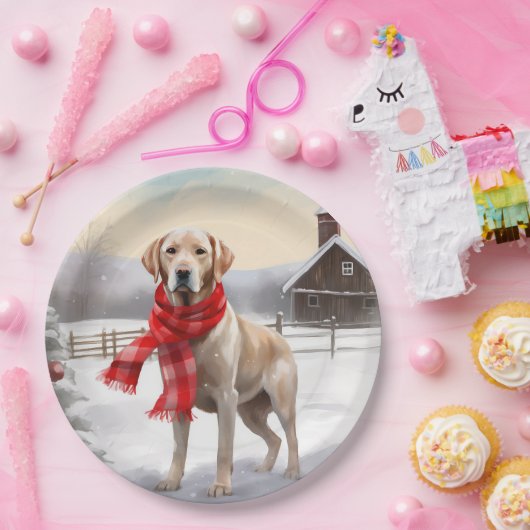 Labrador Hond in Sneeuw Kerstmis Papieren Bordje (Feest)