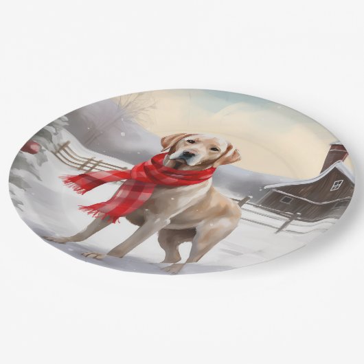 Labrador Hond in Sneeuw Kerstmis Papieren Bordje (Gekanteld)