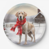 Labrador Hond in Sneeuw Kerstmis Papieren Bordje (Voorkant)