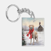 Labrador Hond in Sneeuw Kerstmis Sleutelhanger (Voorkant Links)