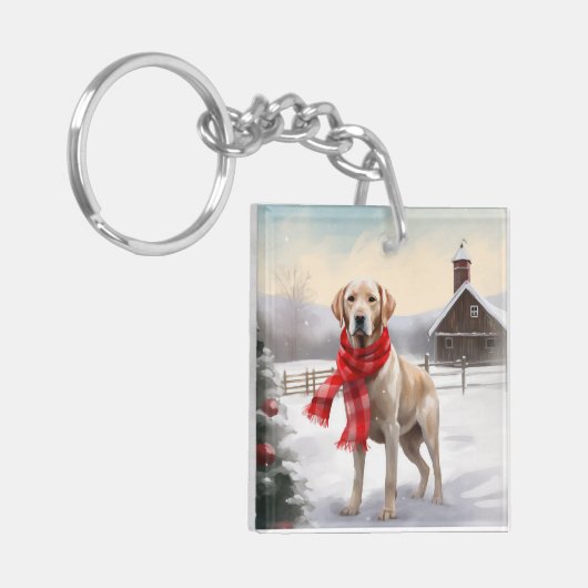 Labrador Hond in Sneeuw Kerstmis Sleutelhanger (Voorkant Links)