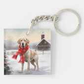 Labrador Hond in Sneeuw Kerstmis Sleutelhanger (Achterkant)