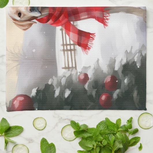 Labrador Hond in Sneeuw Kerstmis Theedoek (Gevouwen)