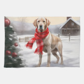 Labrador Hond in Sneeuw Kerstmis Theedoek (Horizontaal)