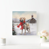 Labrador Hond in Sneeuw Kerstmis Vierkante Klok (Huis)
