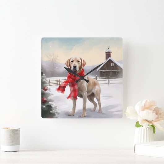 Labrador Hond in Sneeuw Kerstmis Vierkante Klok (Huis)