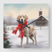 Labrador Hond in Sneeuw Kerstmis Vierkante Klok (Voorkant)