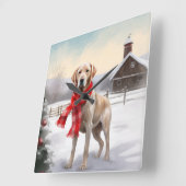 Labrador Hond in Sneeuw Kerstmis Vierkante Klok (Hoek)