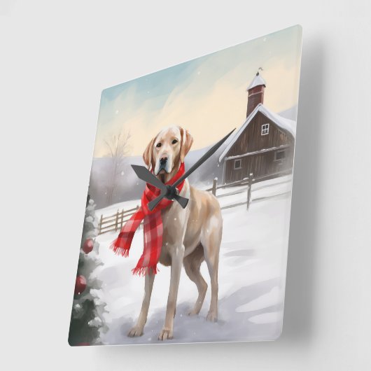 Labrador Hond in Sneeuw Kerstmis Vierkante Klok (Hoek)