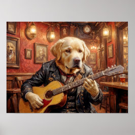 Labrador hond in steampunk jurk die gitaar speelt poster