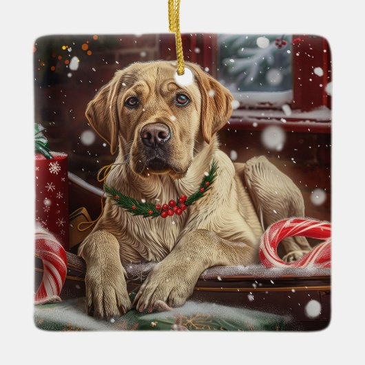 Labrador Hond Kerst Festiviteit Keramisch Ornament (Voorkant)