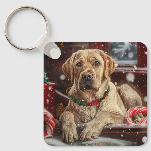 Labrador Hond Kerst Festiviteit Sleutelhanger (Voorkant)