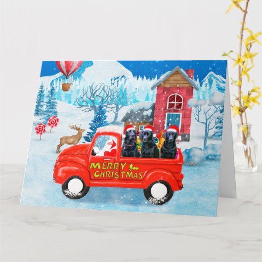 Labrador-hond Kerstbezorgingswagen Sneeuw  Kaart (Gele Bloem)