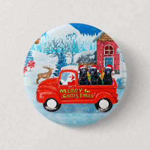 Labrador-hond Kerstbezorgingswagen Sneeuw Ronde Button 5,7 Cm