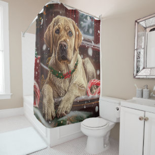 Labrador Hond Kerstfeest Douchegordijn