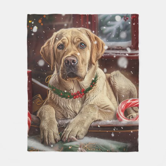 Labrador Hond Kerstfeest Fleece Deken (Voorkant)