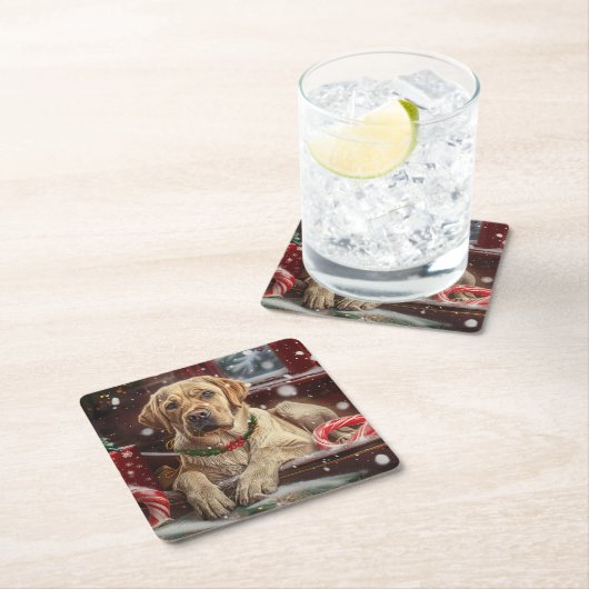 Labrador Hond Kerstfeest Kartonnen Onderzetters (Insitu)