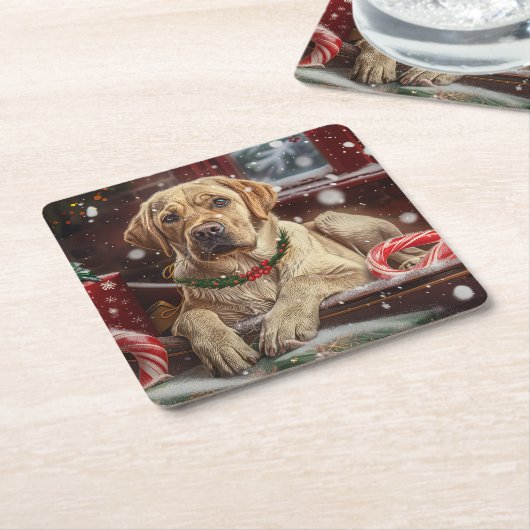 Labrador Hond Kerstfeest Kartonnen Onderzetters (Schuin)