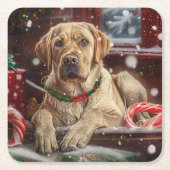 Labrador Hond Kerstfeest Kartonnen Onderzetters (Voorkant)