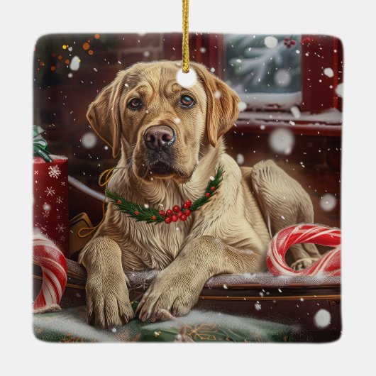 Labrador Hond Kerstfeest Keramisch Ornament (Achterkant)