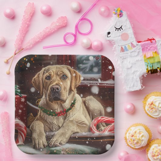 Labrador Hond Kerstfeest Papieren Bordje (Feest)