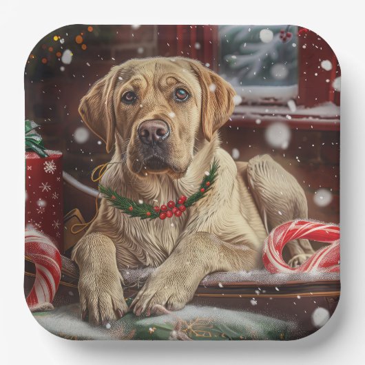 Labrador Hond Kerstfeest Papieren Bordje (Voorkant)