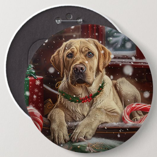 Labrador Hond Kerstfeest Ronde Button 6,0 Cm (Voorkant /achterkant)