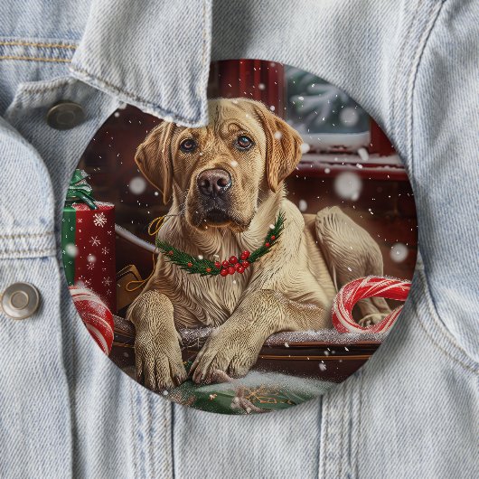 Labrador Hond Kerstfeest Ronde Button 6,0 Cm (In situ)