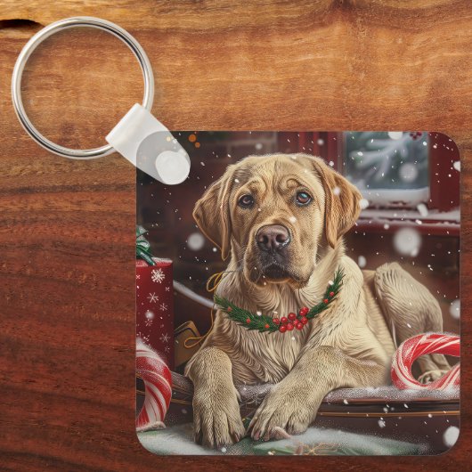 Labrador Hond Kerstfeest Sleutelhanger (Voorkant)