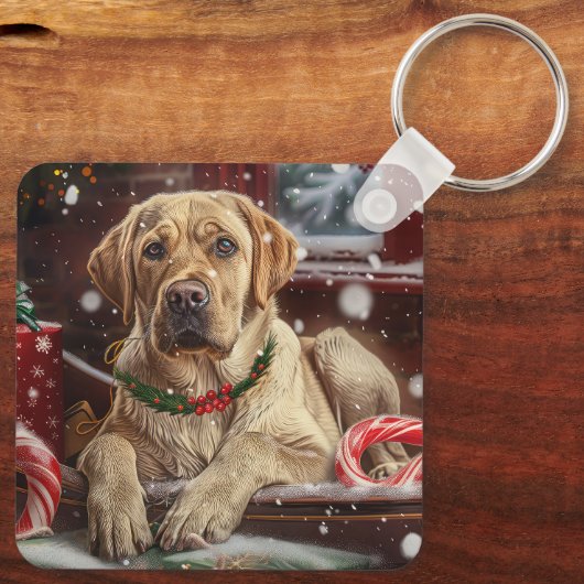 Labrador Hond Kerstfeest Sleutelhanger (Achterkant)