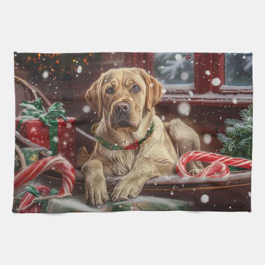 Labrador Hond Kerstfeest Theedoek (Horizontaal)