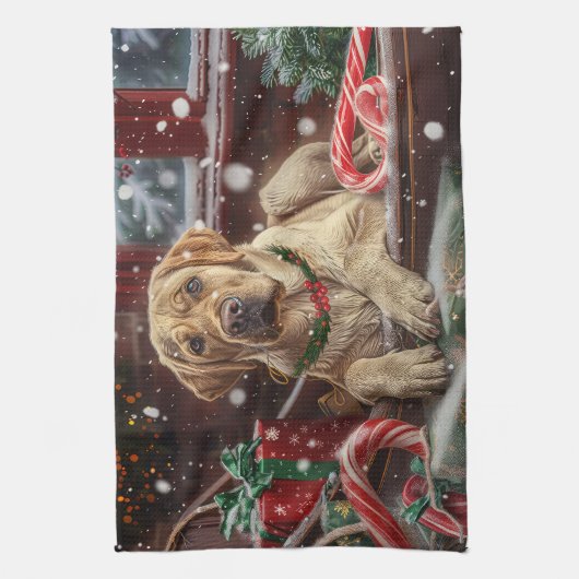 Labrador Hond Kerstfeest Theedoek (Verticaal)