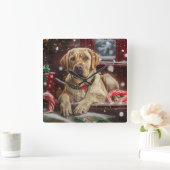 Labrador Hond Kerstfeest Vierkante Klok (Huis)