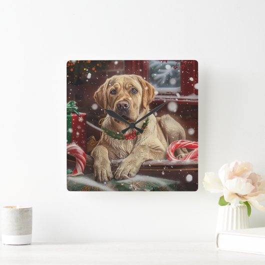 Labrador Hond Kerstfeest Vierkante Klok (Huis)