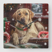 Labrador Hond Kerstfeest Vierkante Klok (Voorkant)