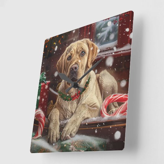 Labrador Hond Kerstfeest Vierkante Klok (Hoek)