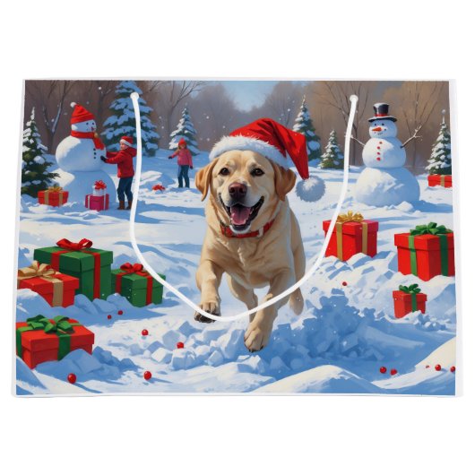 Labrador hond loopt in de sneeuw met kerst Pet Groot Cadeauzakje (Voorkant)