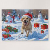 Labrador hond loopt in de sneeuw met kerst Pet Legpuzzel (Horizontaal)