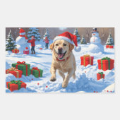 Labrador hond loopt in de sneeuw met kerst Pet Rechthoekige Sticker (Voorkant)