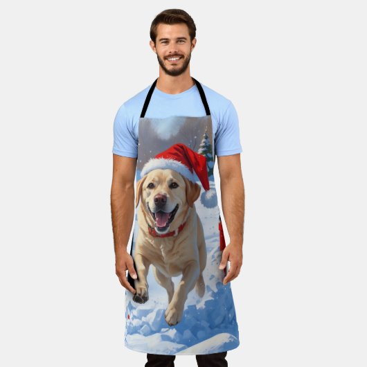 Labrador hond loopt in de sneeuw met kerst Pet Schort (Gedragen)