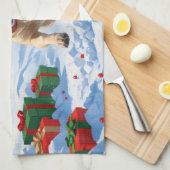 Labrador hond loopt in de sneeuw met kerst Pet Theedoek (Quarter Fold)