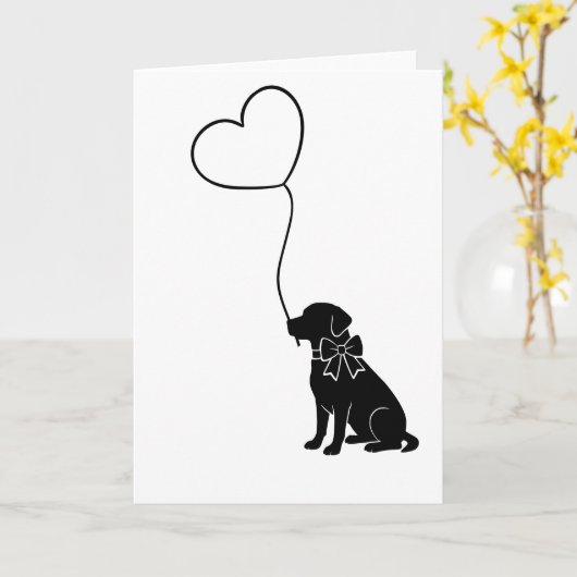Labrador Hond Met Liefde Hart Ballon Kaart (Gele Bloem)