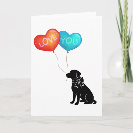 Labrador Hond Met LOVE YOU Ballonnen Kaart (Voorkant)