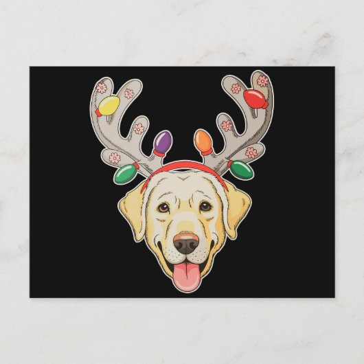 Labrador-hond Rendier-gewei Kerstverlichting Feestdagenkaart (Voorkant)