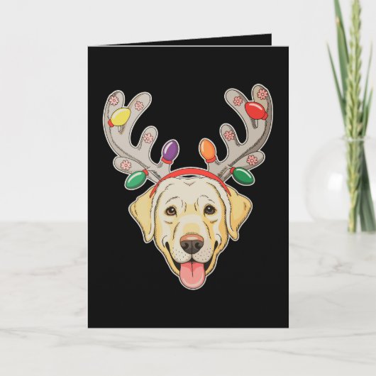 Labrador-hond Rendier-gewei Kerstverlichting Kaart (Voorkant)