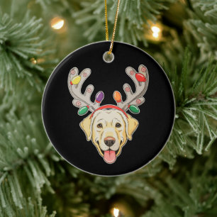 Labrador-hond Rendier-geweien Kerstverlichting Keramisch Ornament