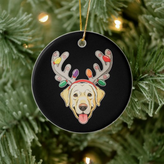 Labrador-hond Rendier-geweien Kerstverlichting Keramisch Ornament (Boom)